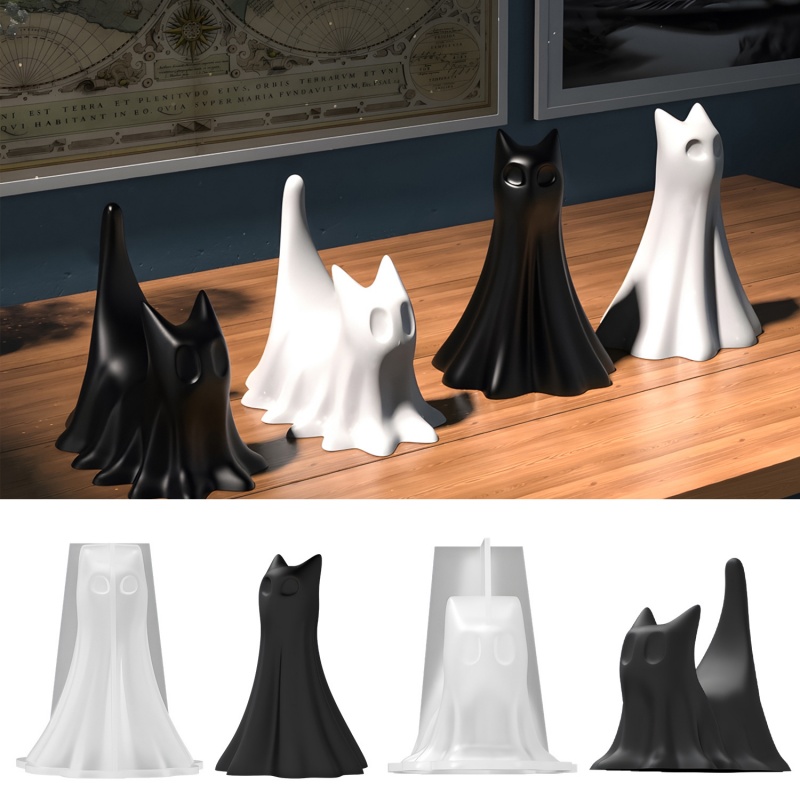 Candle Making Moulds - Gato fantasma halloween desktop ornamento gesso